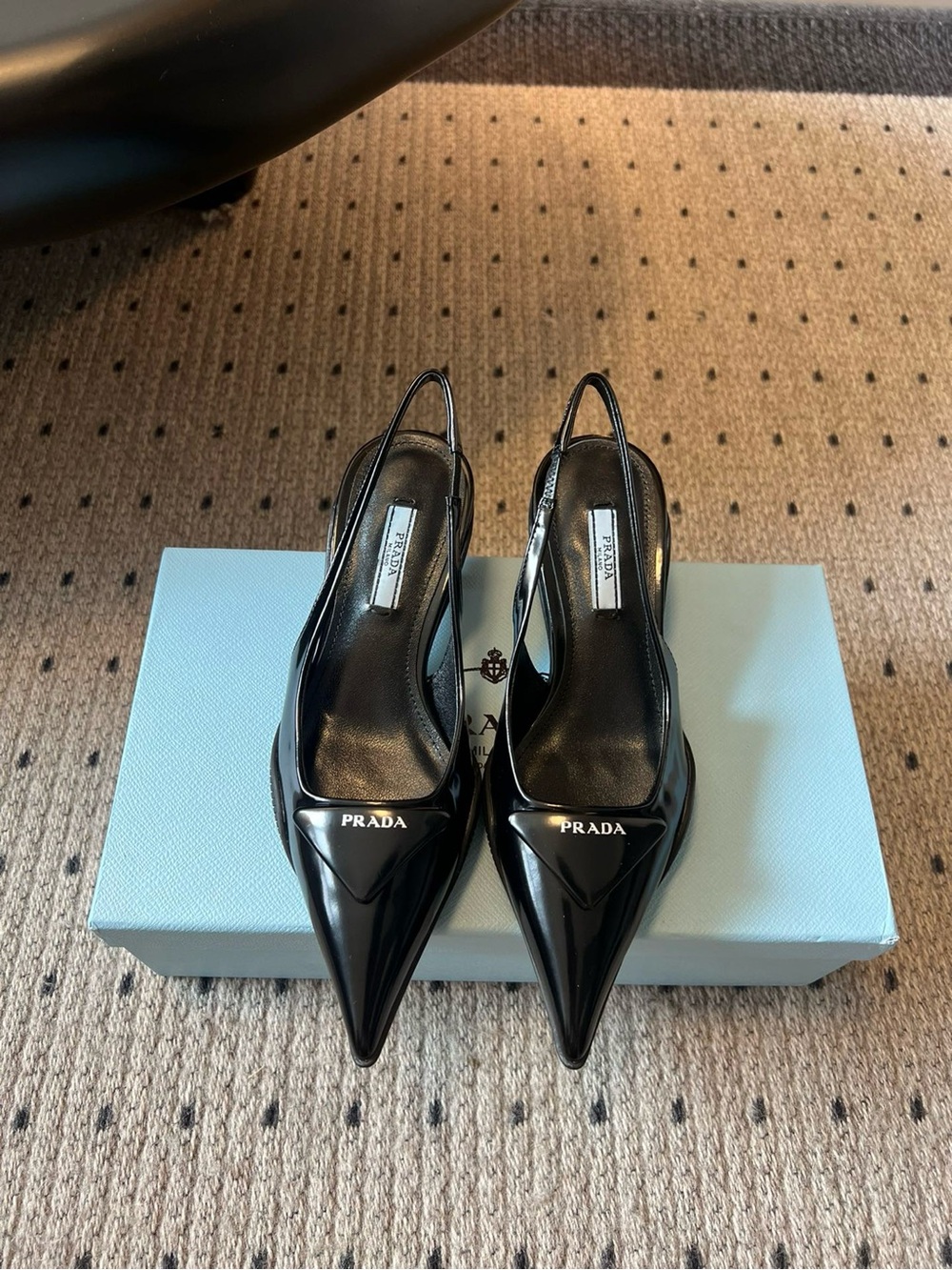 Prada Black Patent Slingback Kitten Heels - Picture 9 of 9